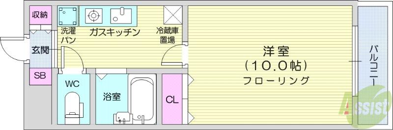 上杉五番館(1K/4階)の間取り写真