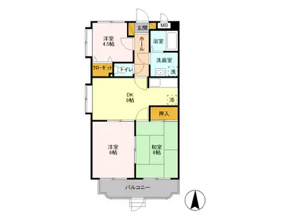 東武日光線 新栃木駅 徒歩6分 3階建 築27年(3DK/3階)の間取り写真