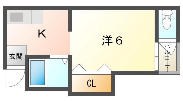 ロイヤル石原A棟(1K/2階)の間取り写真