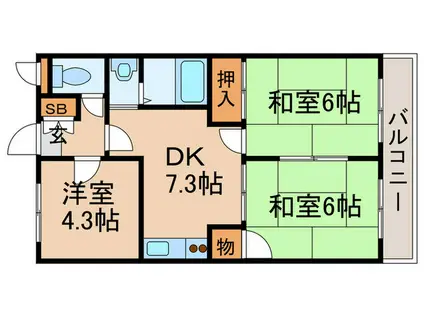 ハッピネス壱番館(3DK/2階)の間取り写真
