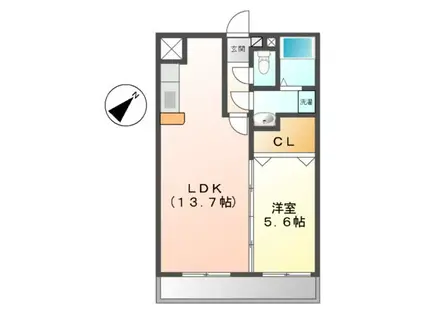 リバーサイド(1LDK/1階)の間取り写真