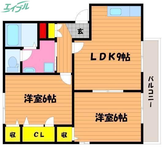 バリュージュ21 B棟(2DK/1階)の間取り写真