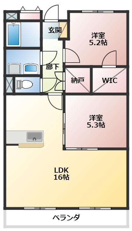 プログレスF(2LDK/2階)の間取り写真