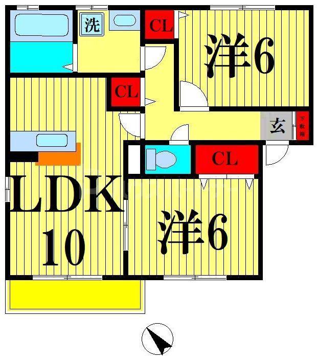 リビングタウン大金平B(2LDK/1階)の間取り写真