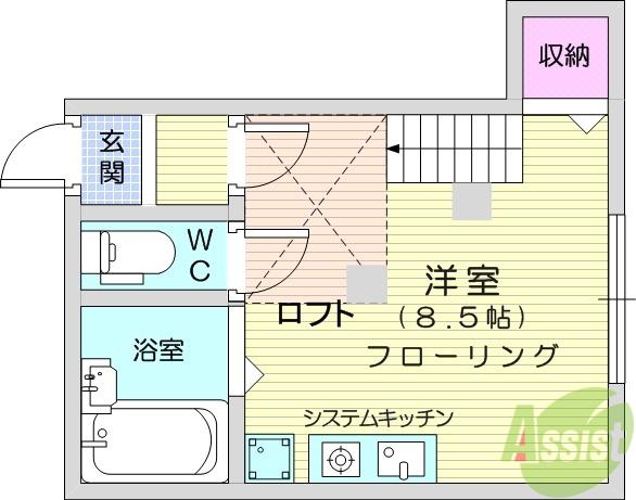 ハイム向山(ワンルーム/2階)の間取り写真