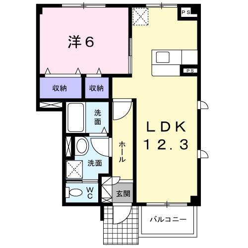 プリムローズII(1LDK/1階)の間取り写真