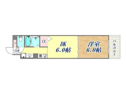 クィーンベーネ(1DK/2階)の間取り写真