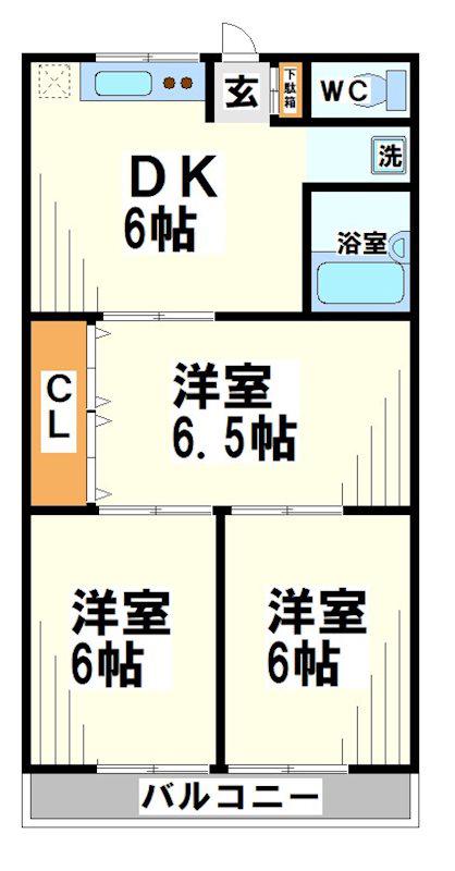 京王線 多磨霊園駅 徒歩5分 2階建 築55年(3DK/1階)の間取り写真