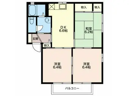 ジュネスドミールB(3DK/2階)の間取り写真