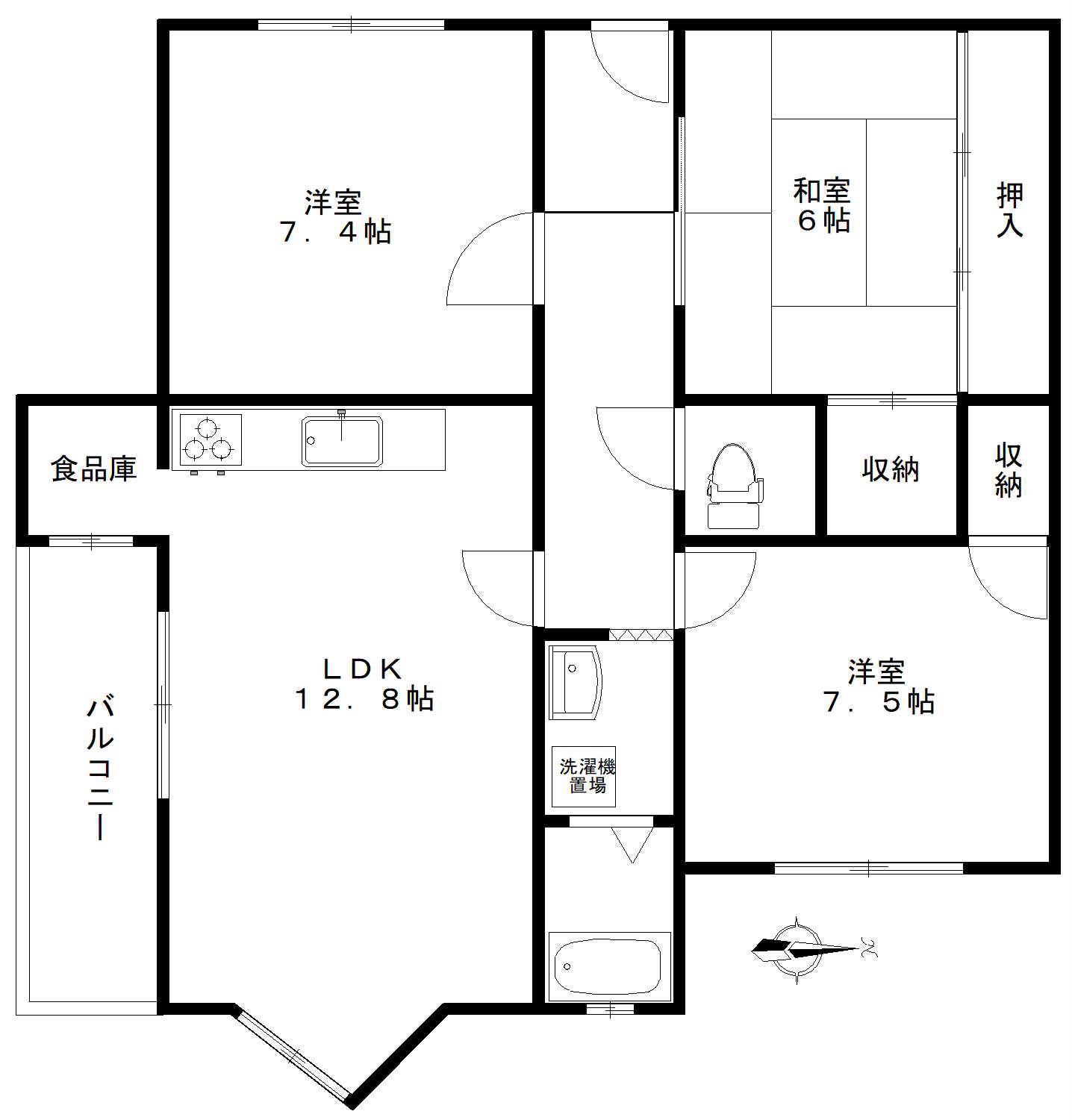 千里月見ヶ丘ハイツA棟(3LDK/1階)の間取り写真
