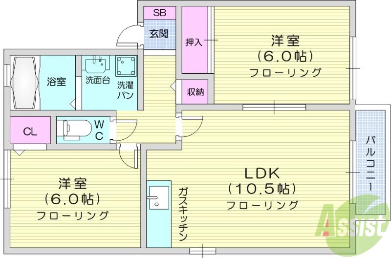 セジュール八乙女ME-Ⅰ(2LDK/1階)の間取り写真