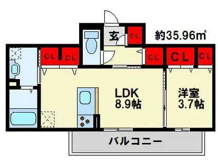 ソレールヴィラII D棟(1LDK/2階)の間取り写真