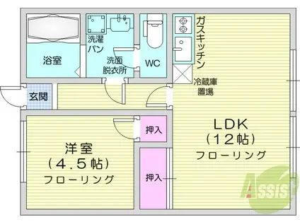 シティハイム 中田(1LDK/1階)の間取り写真