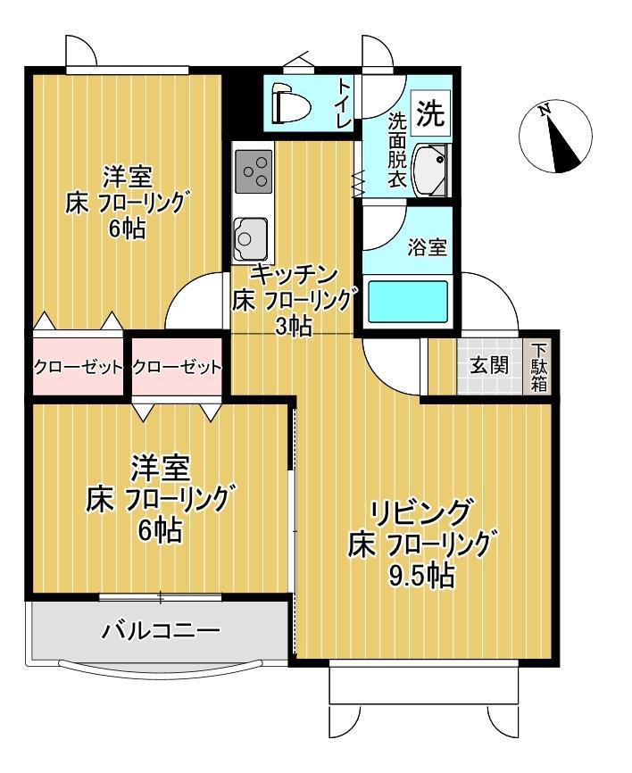 シャネル(2LDK/1階)の間取り写真
