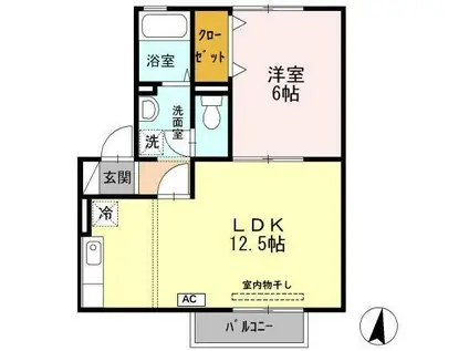 メルベーユ富の原A(1LDK/2階)の間取り写真