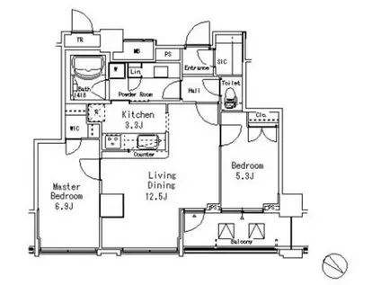 MFPR目黒タワー(2LDK/18階)の間取り写真