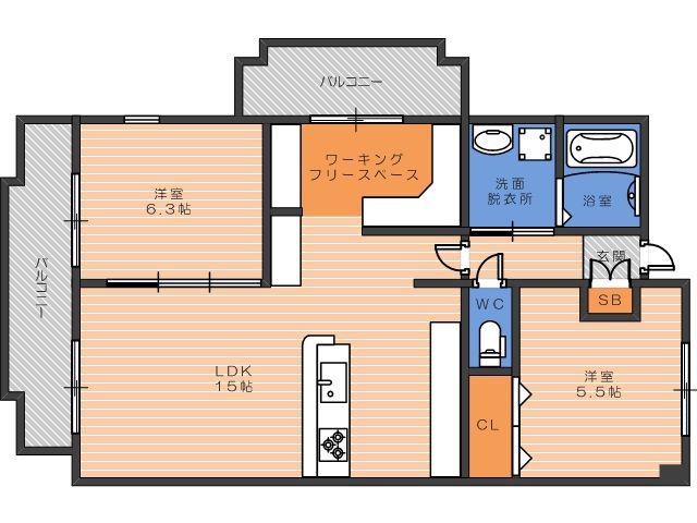 セゾンアルビレオ(2LDK/4階)の間取り写真