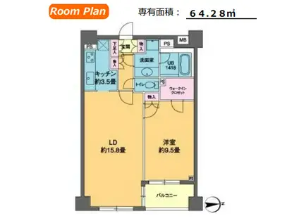 カスタリア高輪(1LDK/8階)の間取り写真