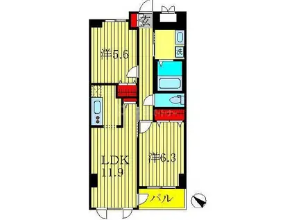 グリーンヒルズ(2LDK/4階)の間取り写真