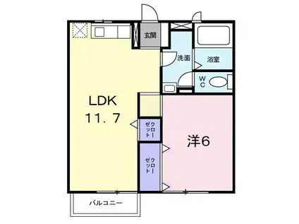 レイクヒルズB(1LDK/2階)の間取り写真