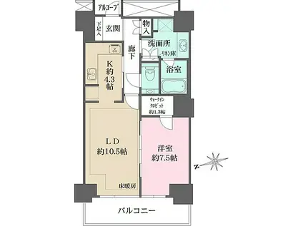 Wコンフォートタワーズウエスト(1LDK/13階)の間取り写真