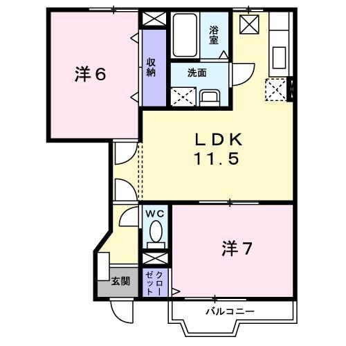 ヴィラ ラルジュ 蘭(2LDK/1階)の間取り写真