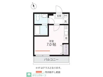 QUIET CRAB HOUSE 溝ノ口D号棟(ワンルーム/1階)の間取り写真