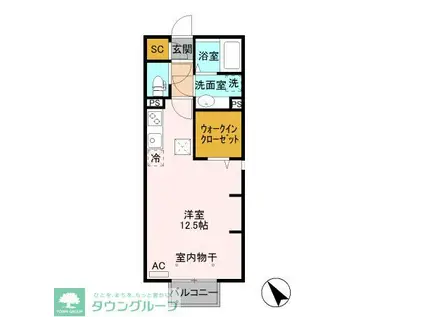 ミラマール B(ワンルーム/1階)の間取り写真