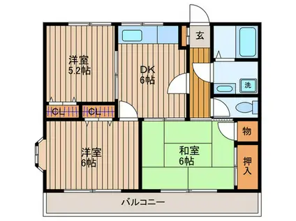 スカイハイツ狭山(3DK/1階)の間取り写真