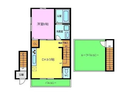 プリッ2初芝(1DK/2階)の間取り写真