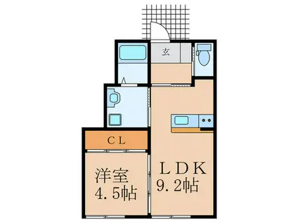 行橋アパート B棟(1LDK/1階)の間取り写真