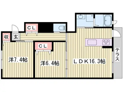 セントラヴィーヌ山手IV(2LDK/1階)の間取り写真