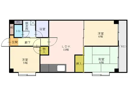 パークサイドマンション宮崎(3LDK/3階)の間取り写真