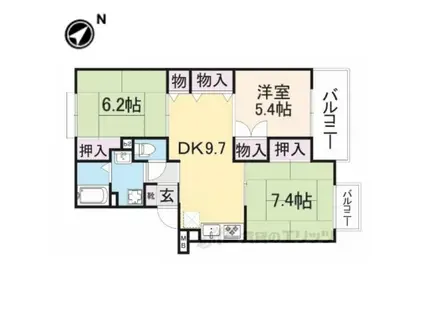 サンライズ星田 B棟(3DK/3階)の間取り写真