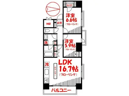 イストワール(2LDK/14階)の間取り写真