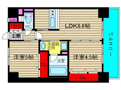 エステムコート難波サウスプレイスIVパークグレイス(2LDK/2階)の間取り写真