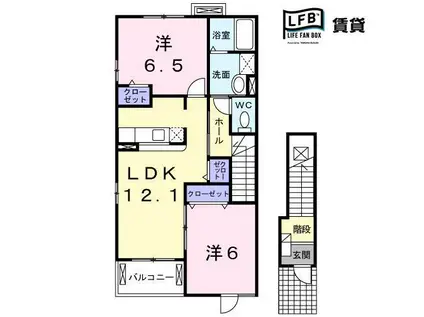 ラ・ファミーユB(2LDK/2階)の間取り写真