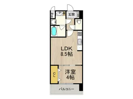 スプランディッド難波サウス(1LDK/4階)の間取り写真