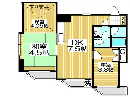 ファンデックス品川(2DK/4階)の間取り写真
