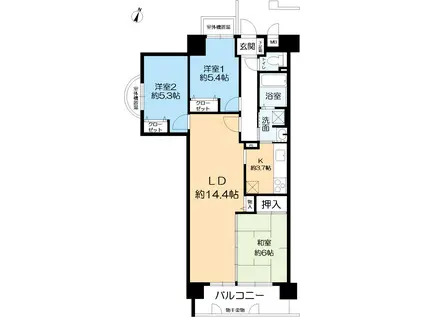 グランディール甲南(3LDK/7階)の間取り写真