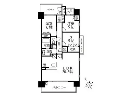 ローレルコート上野芝町四丁(2SLDK/3階)の間取り写真