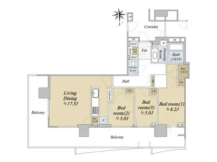 HARUMI FLAG PARK VILLAGE T棟(3LDK/36階)の間取り写真