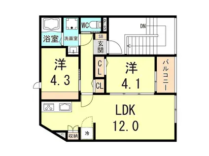 C-GRID山下町(2LDK/1階)の間取り写真