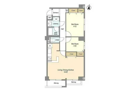 クレストガーデン自由が丘(2LDK/2階)の間取り写真