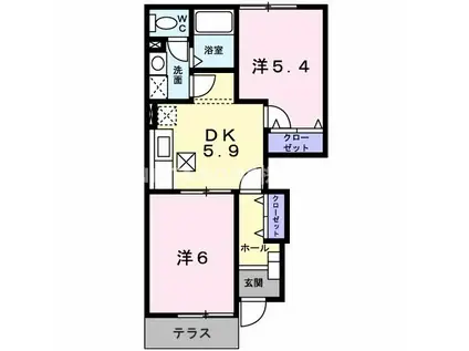 ハピネス・ヒロ(2DK/1階)の間取り写真