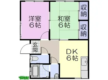 カーサ・やきい(2DK/1階)の間取り写真