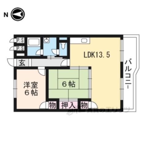 山科椥辻団地B棟(2LDK/5階)の間取り写真