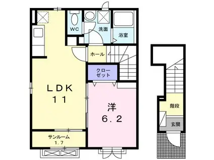 メゾン・クラールB(1LDK/2階)の間取り写真