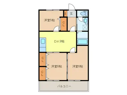 エメラルドマンション津布田(3DK/1階)の間取り写真