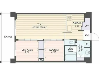 ART APARTMENT IN OOTAKA‐NO‐MORI(2LDK/3階)の間取り写真
